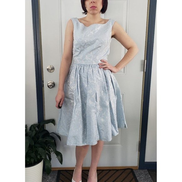 Vintage Dresses & Skirts - Vintage 50s/60s Blue Floral Party Dress